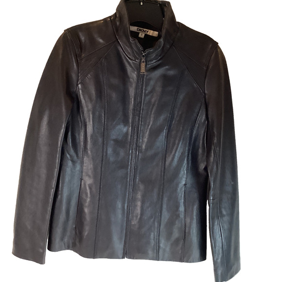 DKNY Women's Black Soft Leather Jacket Full Zip Size Small - Picture 1 of 5